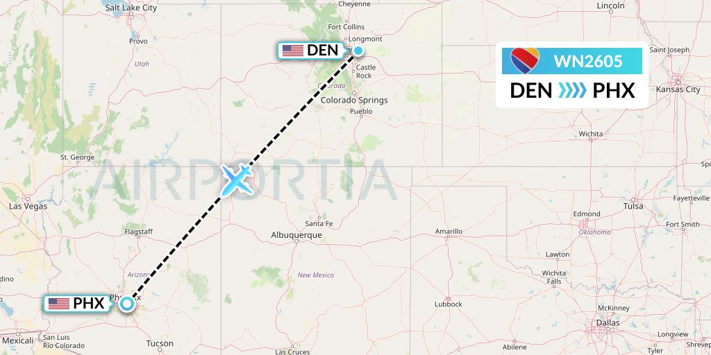 WN2605 Southwest Airlines Flight Map: Denver to Phoenix