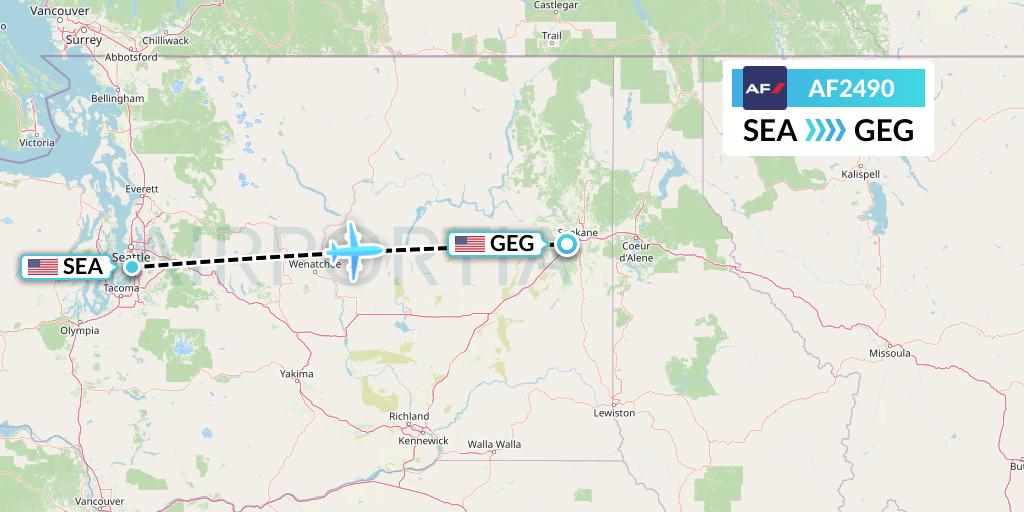 AF2490 Air France Flight Map: Seattle to Spokane