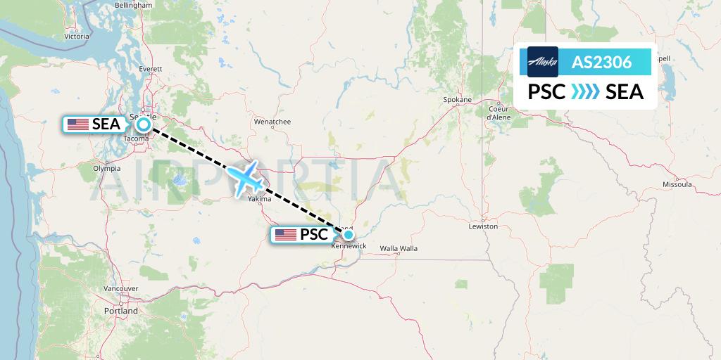 AS2306 Alaska Airlines Flight Map: Pasco to Seattle