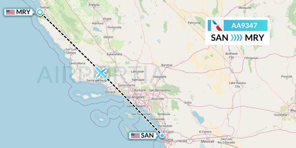 AA9347 American Airlines Flight Map: San Diego to Monterey