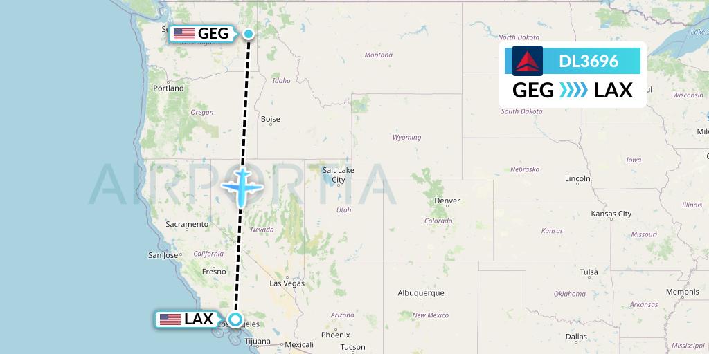 DL3696 Delta Air Lines Flight Map: Spokane to Los Angeles