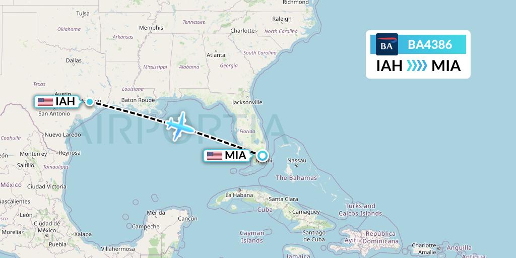 BA4386 British Airways Flight Map: Houston to Miami