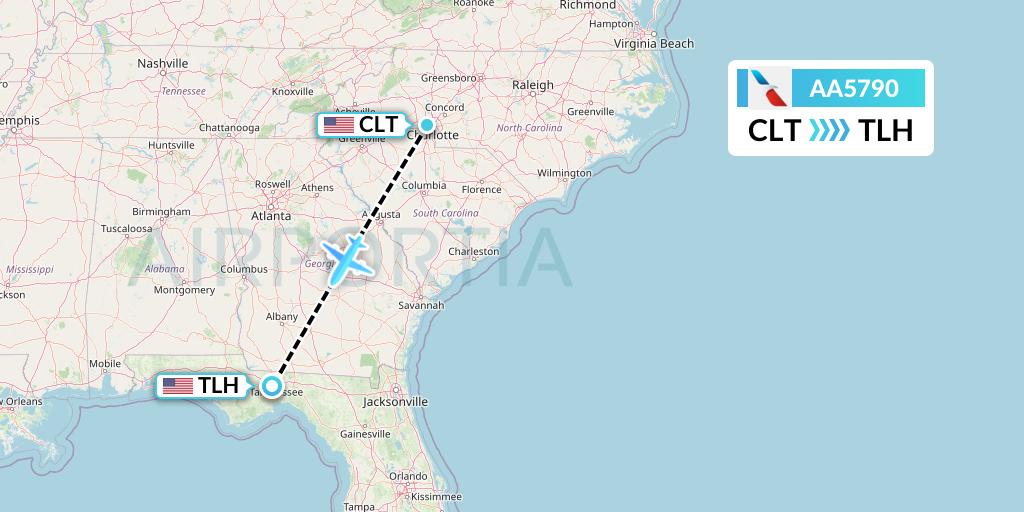 AA5790 American Airlines Flight Map: Charlotte to Tallahassee