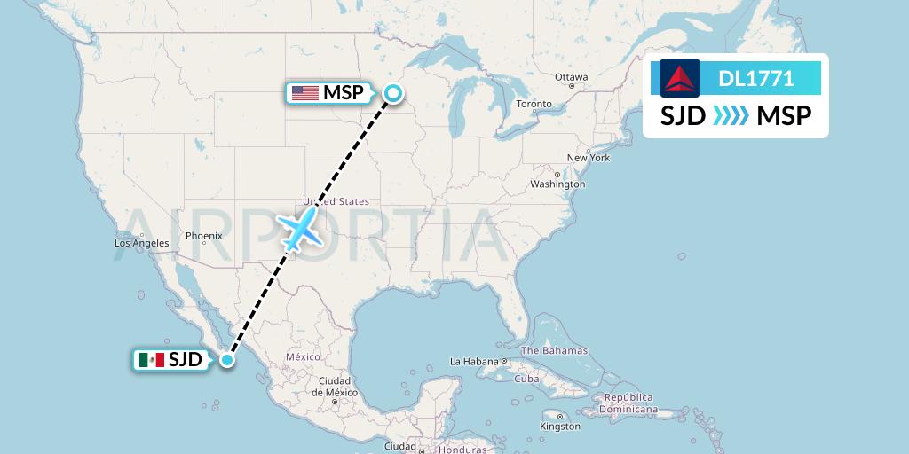 DL1771 Delta Air Lines Flight Map: San Jose del Cabo to Minneapolis