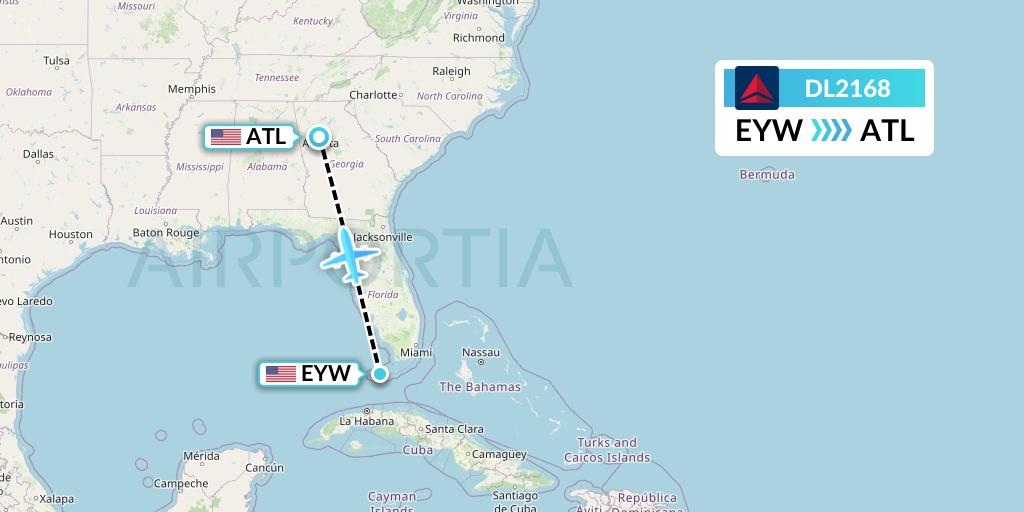 DL2168 Delta Air Lines Flight Map: Key West to Atlanta