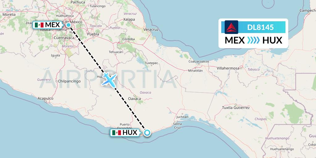 DL8145 Delta Air Lines Flight Map: Mexico City to Huatulco