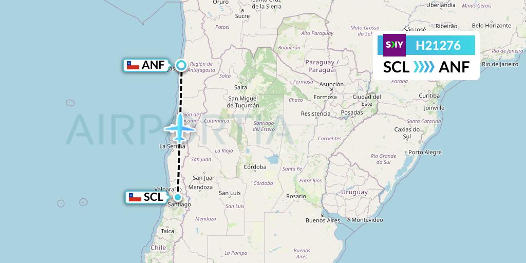 H21276 Sky Airline Flight Map: Santiago to Antofagasta