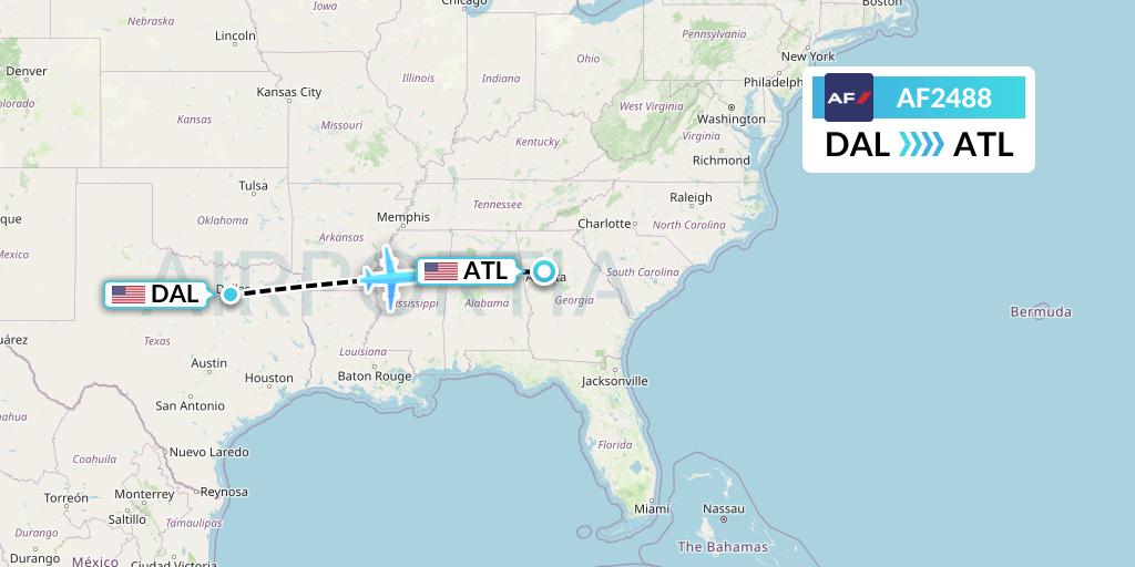 AF2488 Air France Flight Map: Dallas to Atlanta