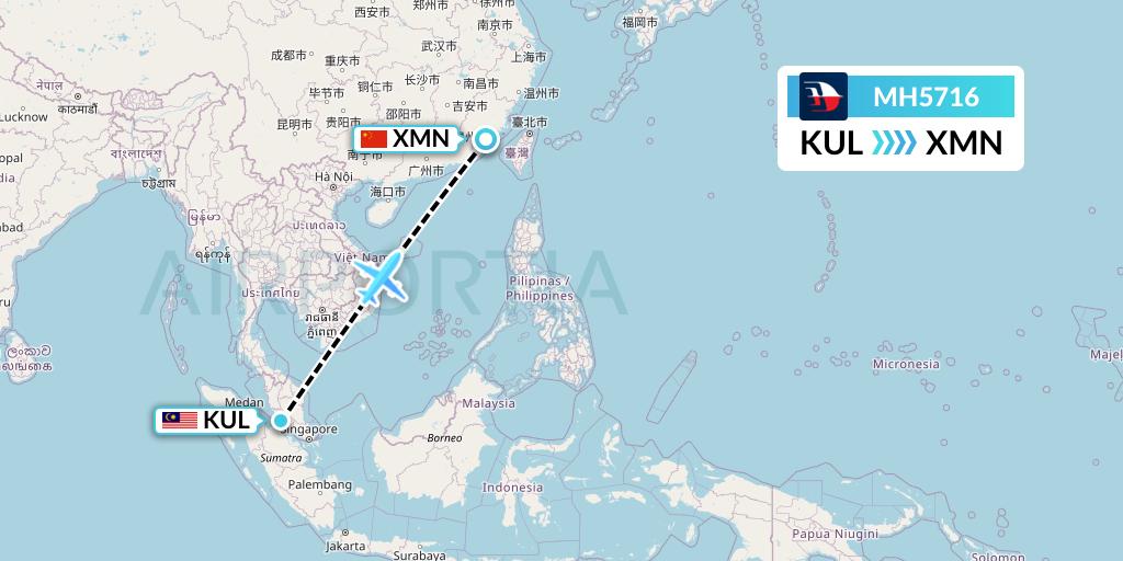 MH5716 Malaysia Airlines Flight Map: Kuala Lumpur to Xiamen