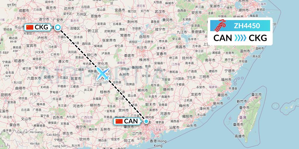 ZH4450 Shenzhen Airlines Flight Map: Guangzhou to Chongqing