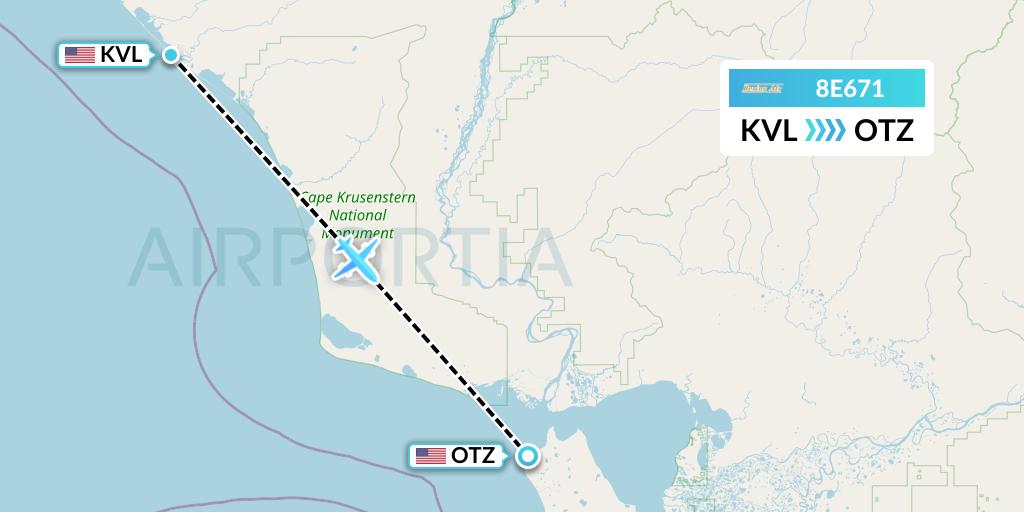 8E671 Bering Air Flight Map: Kivalina to Kotzebue