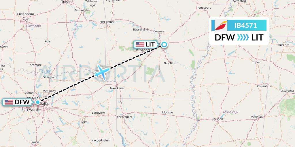 IB4571 Iberia Flight Map: Dallas to Little Rock