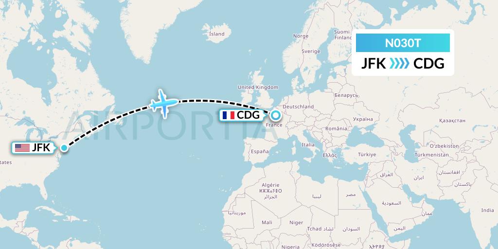N030T Norse Atlantic Airways Flight Map: New York to Paris