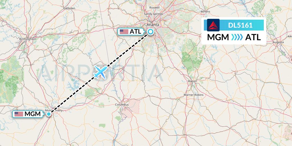 DL5161 Delta Air Lines Flight Map: Montgomery to Atlanta