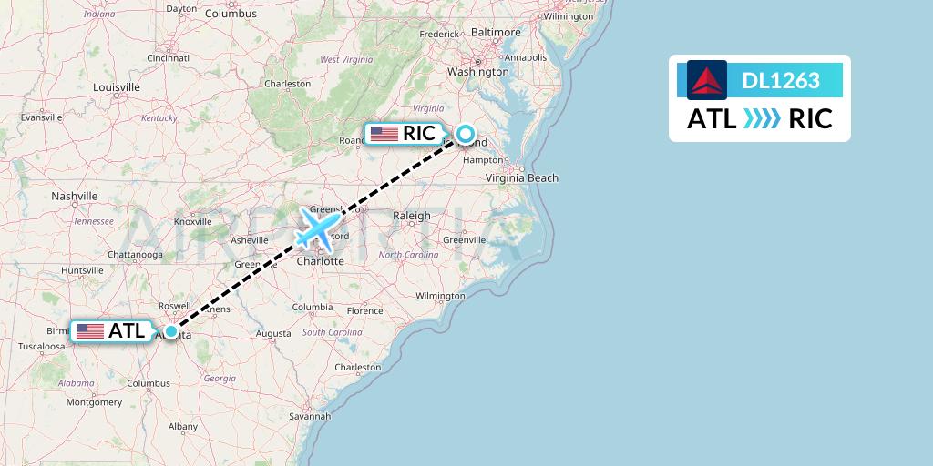 DL1263 Delta Air Lines Flight Map: Atlanta to Richmond