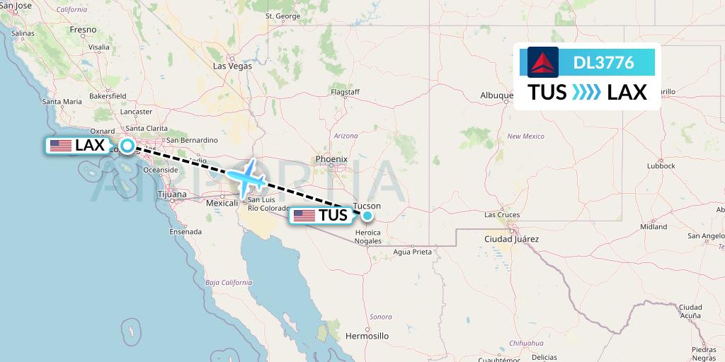 DL3776 Delta Air Lines Flight Map: Tucson to Los Angeles