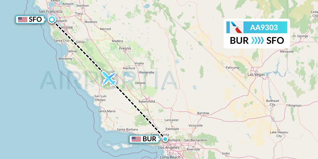 AA9303 American Airlines Flight Map: Burbank to San Francisco