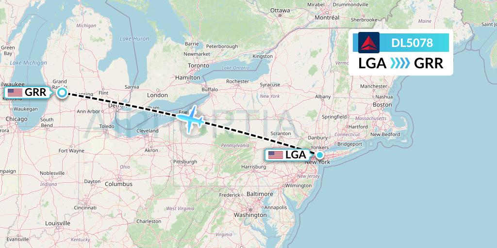 DL5078 Delta Air Lines Flight Map: New York to Grand Rapids