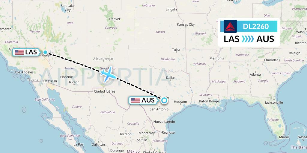 DL2260 Delta Air Lines Flight Map: Las Vegas to Austin