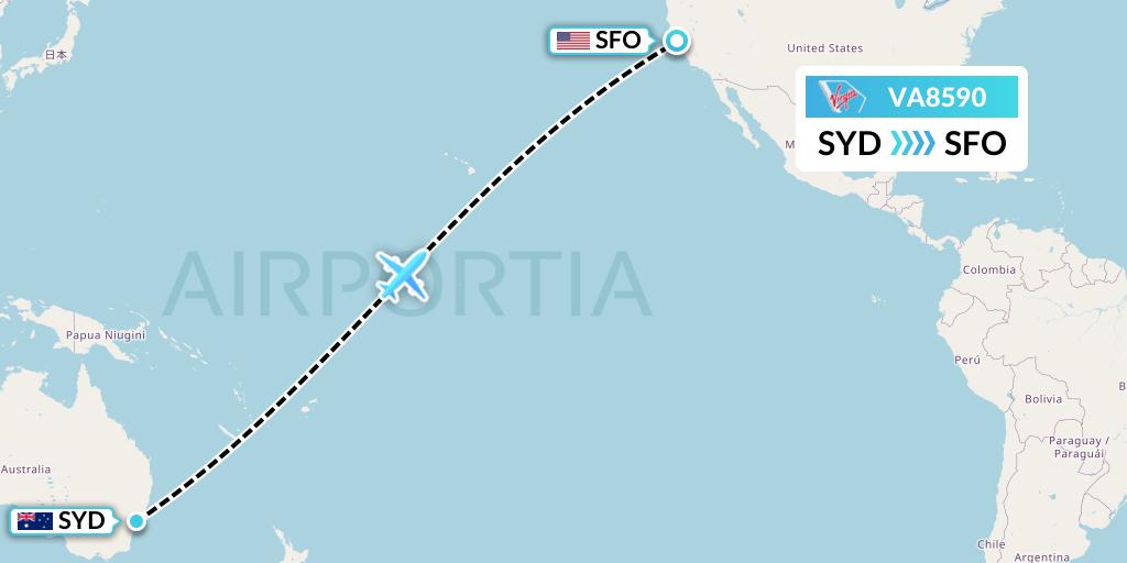 VA8590 Virgin Australia Flight Map: Sydney to San Francisco
