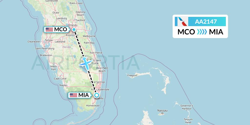 AA2147 American Airlines Flight Map: Orlando to Miami