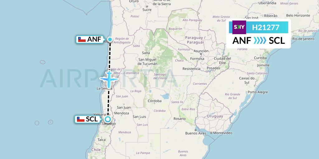 H21277 Sky Airline Flight Map: Antofagasta to Santiago