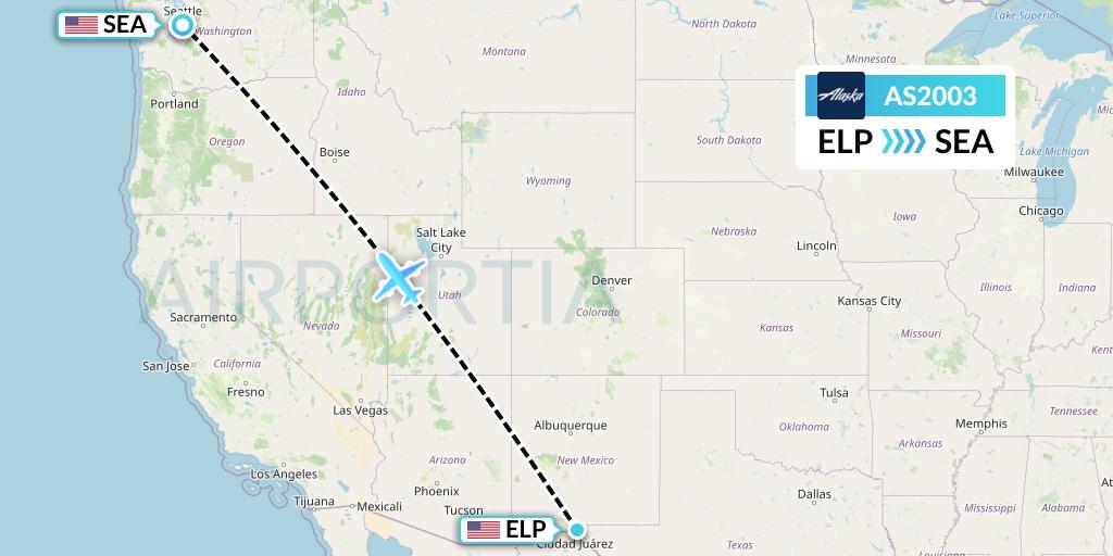 AS2003 Alaska Airlines Flight Map: El Paso to Seattle