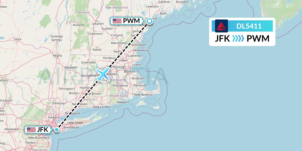 DL5411 Delta Air Lines Flight Map: New York to Portland