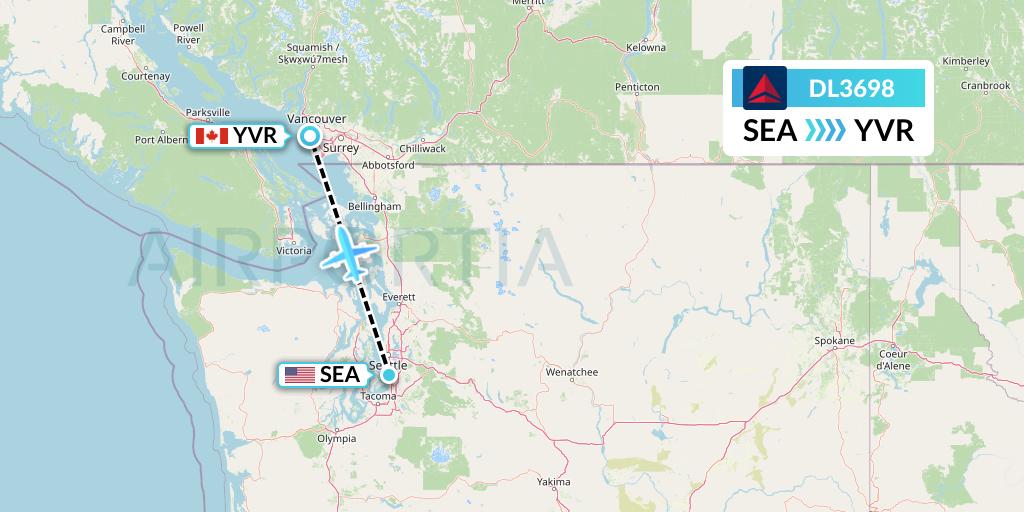 DL3698 Delta Air Lines Flight Map: Seattle to Vancouver