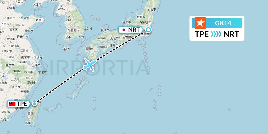 GK14 JetStar Japan Flight Map: Taipei to Tokyo