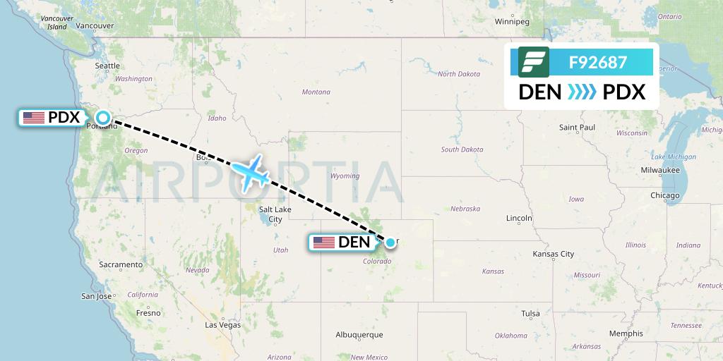 F92687 Frontier Airlines Flight Map: Denver to Portland