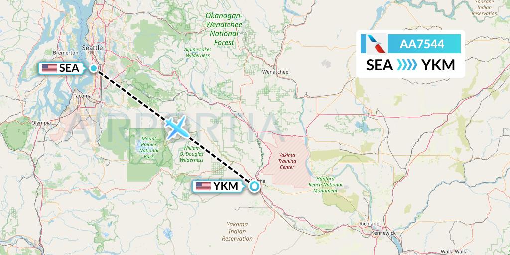 AA7544 American Airlines Flight Map: Seattle to Yakima