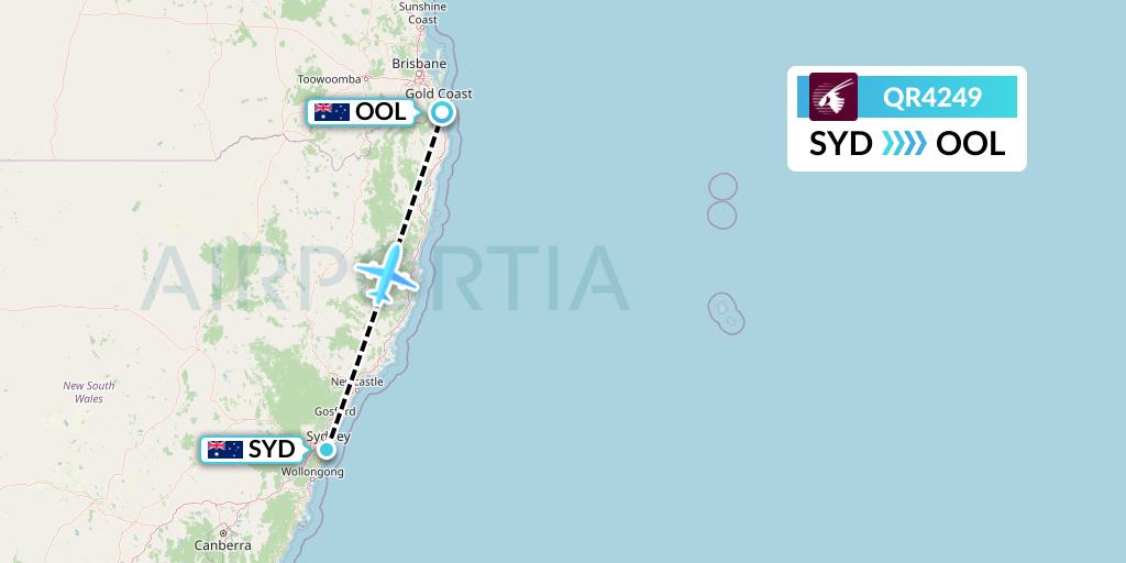 QR4249 Qatar Airways Flight Map: Sydney to Gold Coast