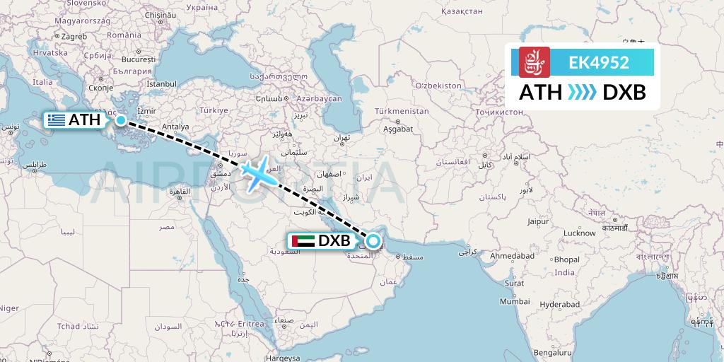 EK4952 Emirates Flight Map: Athens to Dubai