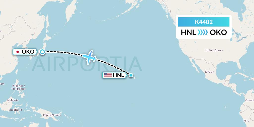 K4402 Kalitta Air Flight Map: Honolulu to Fussa