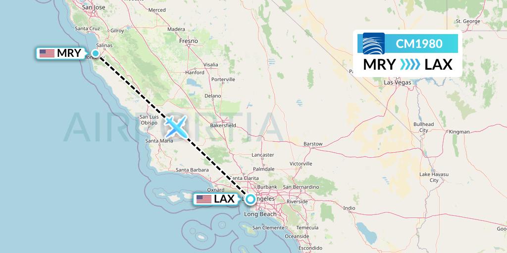 CM1980 Copa Airlines Flight Map: Monterey to Los Angeles