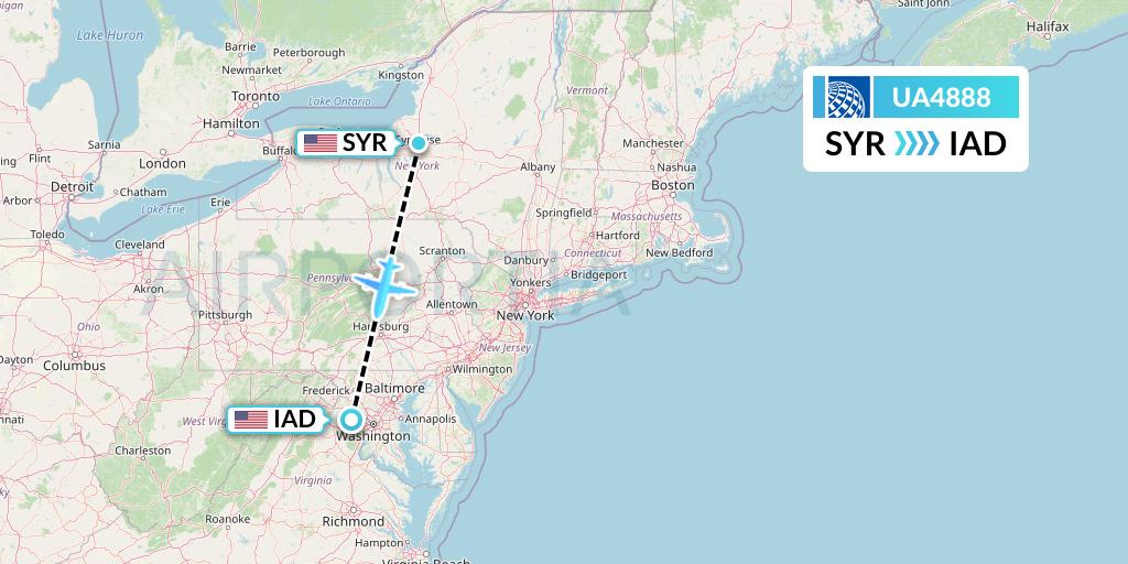 UA4888 United Airlines Flight Map: Syracuse to Washington