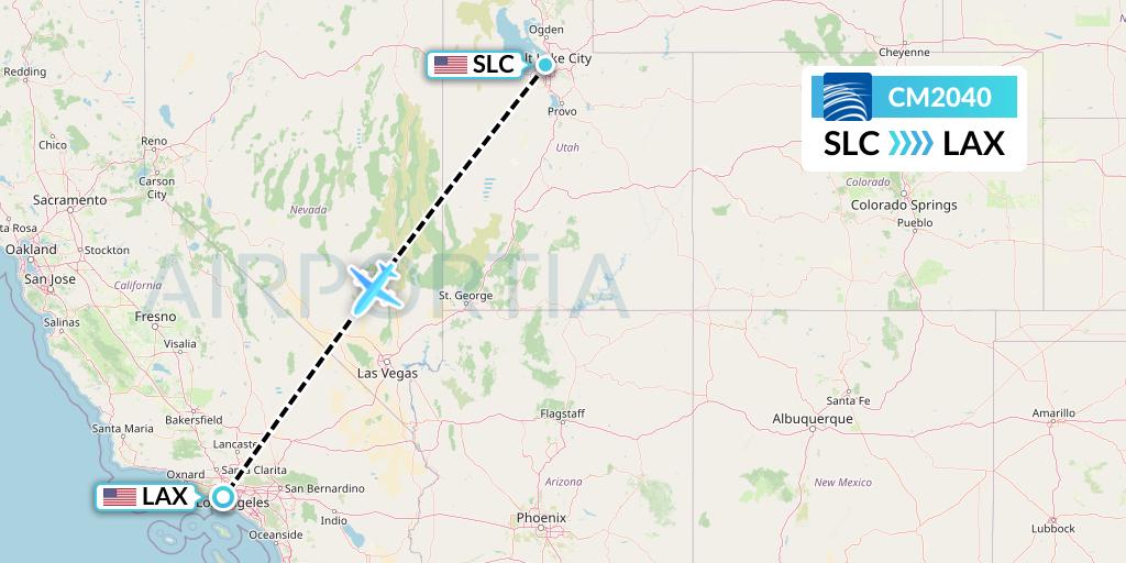 CM2040 Copa Airlines Flight Map: Salt Lake City to Los Angeles