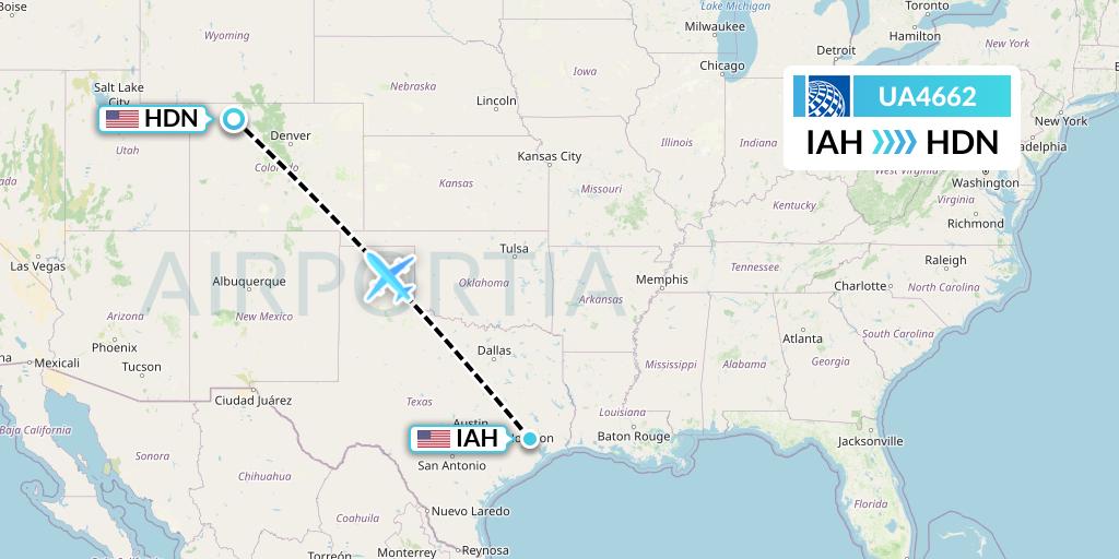UA4662 United Airlines Flight Map: Houston to Hayden