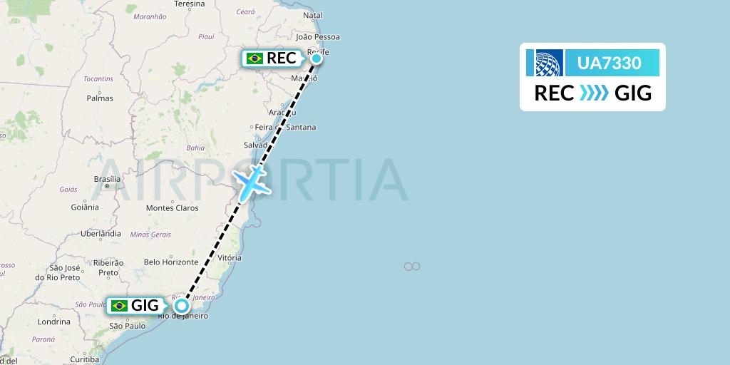 UA7330 United Airlines Flight Map: Recife to Rio de Janeiro