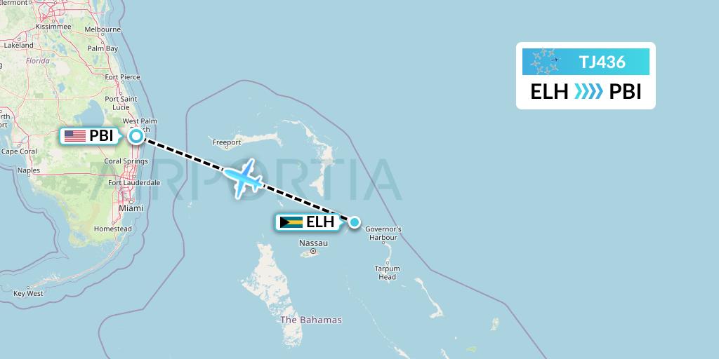 TJ436 Tradewind Aviation Flight Map: North Eleuthera to West Palm Beach