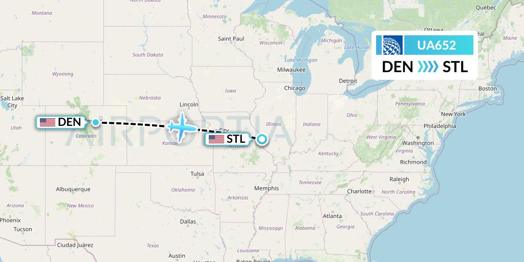 UA652 United Airlines Flight Map: Denver to St. Louis