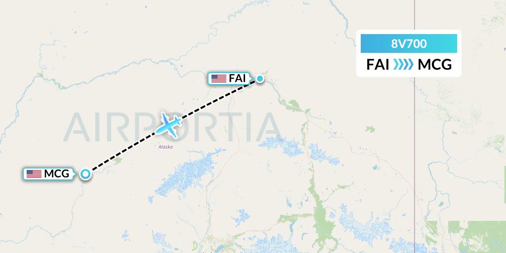 8V700 Wright Air Service Flight Map: Fairbanks to McGrath