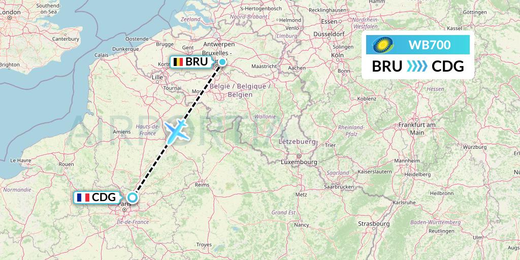 WB700 RwandAir Flight Map: Brussels to Paris