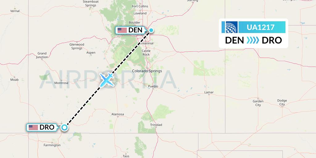 UA1217 United Airlines Flight Map: Denver to Durango