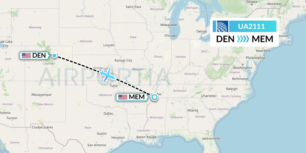 UA2111 United Airlines Flight Map: Denver to Memphis