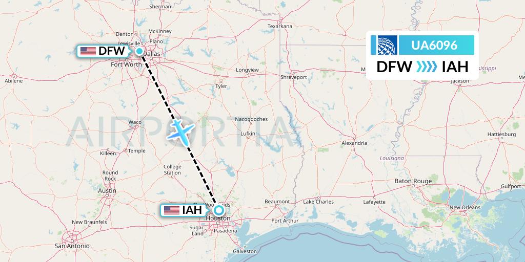 UA6096 United Airlines Flight Map: Dallas to Houston