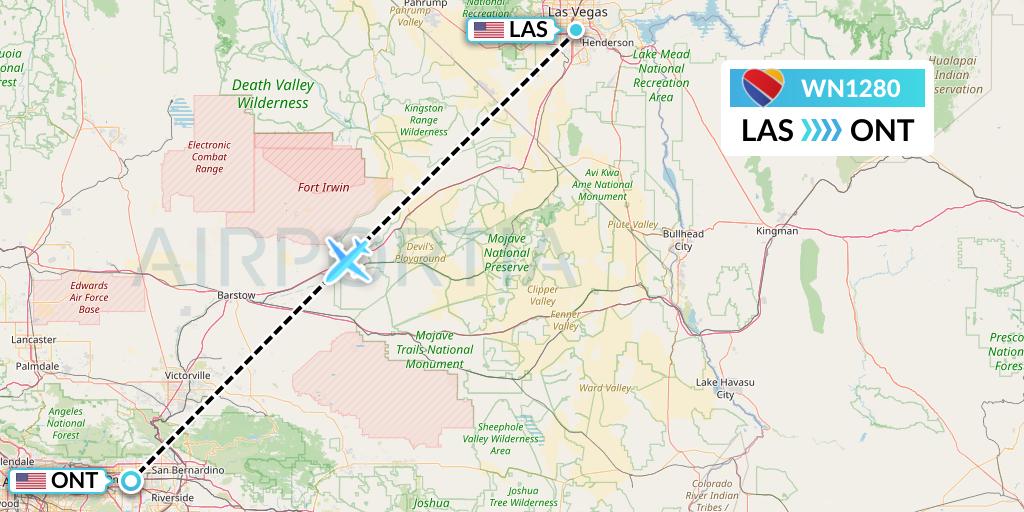 WN1280 Southwest Airlines Flight Map: Las Vegas to Ontario