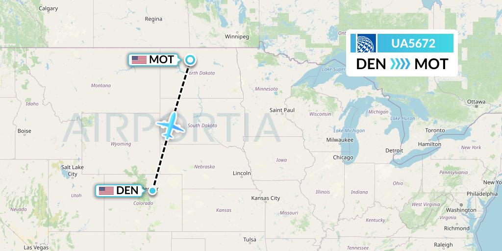 UA5672 United Airlines Flight Map: Denver to Minot