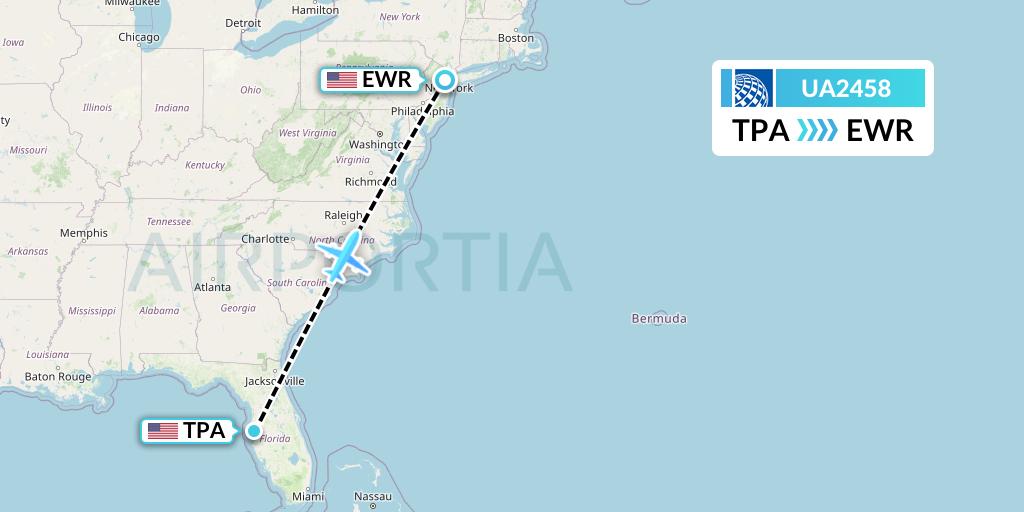 UA2458 United Airlines Flight Map: Tampa to New York